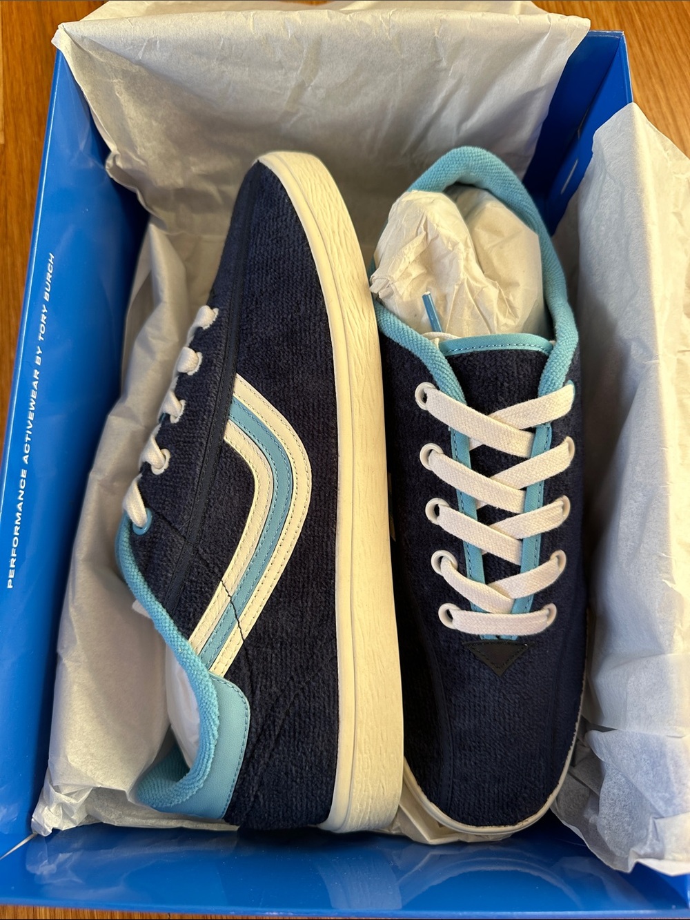 Tory Sport Chevron Terry Sneaker NIB Navy Sea Fresh Blue 400 size 9 Tory Burch